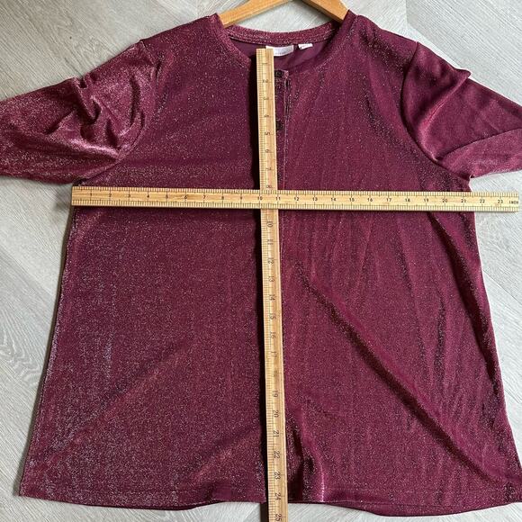 Logo Layers Lori Goldstein Metallic Mesh Cardigan Mulled Wine L Large - Picture 12 of 12